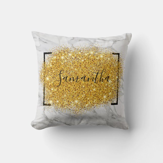 Personlig Glitter Marble Guld Cushion Kudde (Framsida)