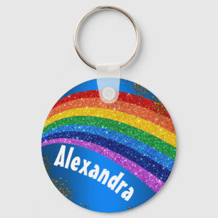 Personlig Glitter Rainbow och Blue Nyckelring