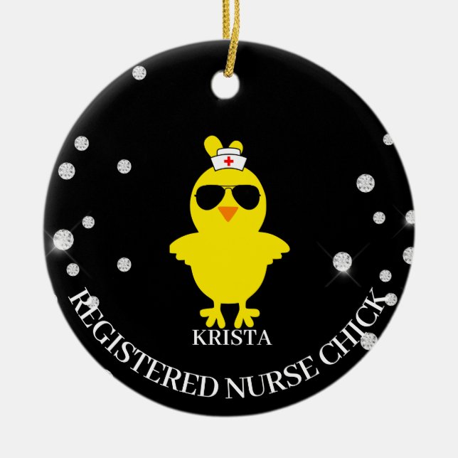 Personlig Glitter-registrerad sjuksköterska Chick Julgransprydnad Keramik (Framsidan)
