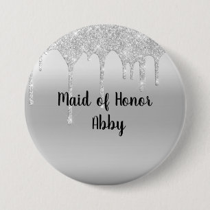 Personlig Glitter Silver Maid of honor Knapp