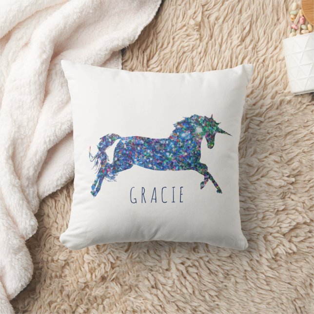 Personlig Glitter Unicorn Girl Kudde (Filt)