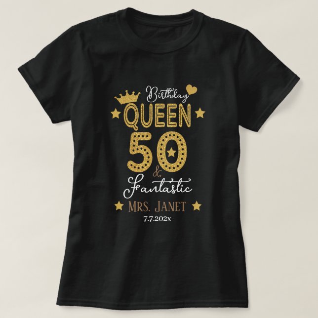 Personlig Glittery 50th Birthday Queen Womens T Shirt (Design framsida)
