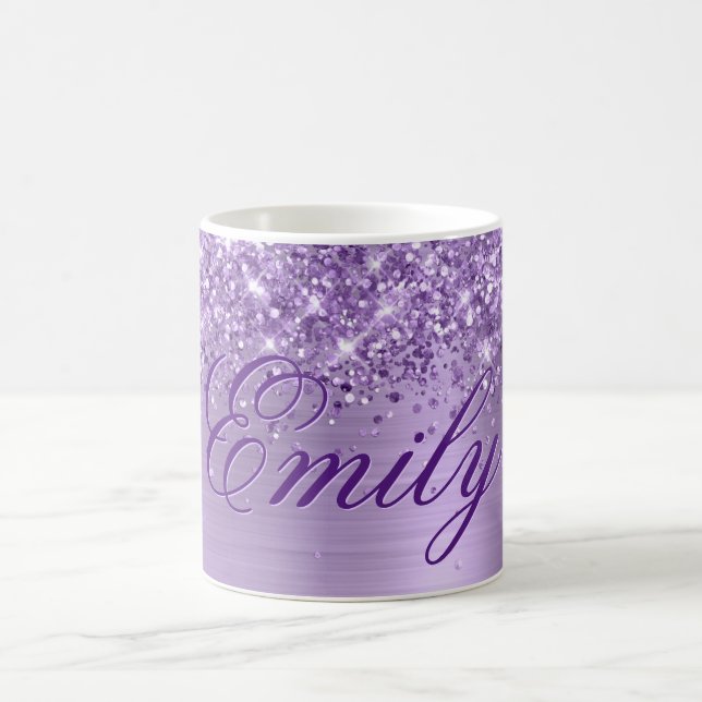 Personlig Glittery Light Lila Foil Kaffemugg (Center)