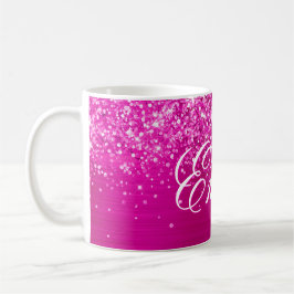 Personlig Glittery Shock rosa Foil Kaffemugg