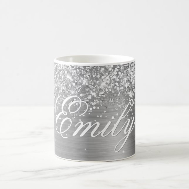 Personlig Glittery Silver Foil Kaffemugg (Center)