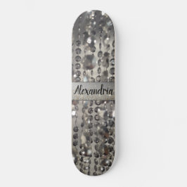 Personlig Glittery Silver Stringed Pärlor Mini Skateboard Bräda 18,5 Cm