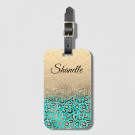 Personlig Glittery Turcouise Leopard Bagagebricka