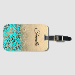 Personlig Glittery Turcouise Leopard Bagagebricka