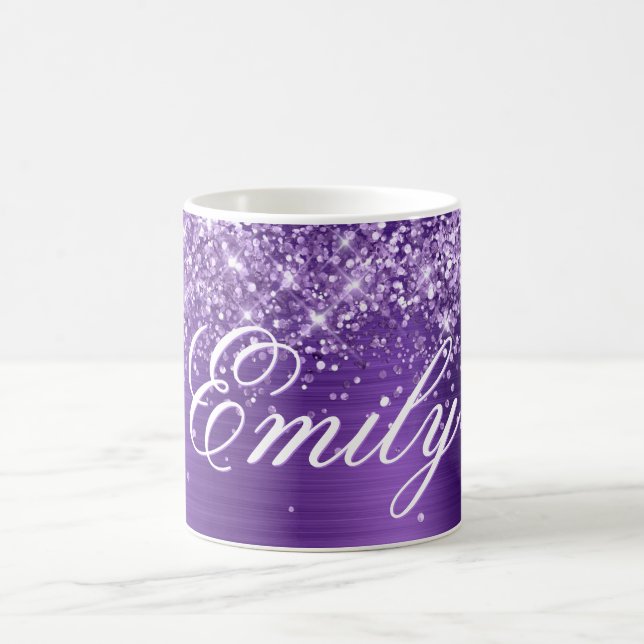 Personlig Glittrig Amethyst Lila Folie Kaffemugg (Center)