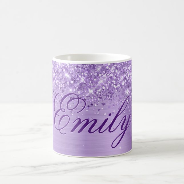 Personlig Glittrig Lila Folie Kaffemugg (Center)