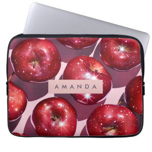 Personlig Gnistrande Röd Äpple Rosa Bakgrund Laptop Fodral