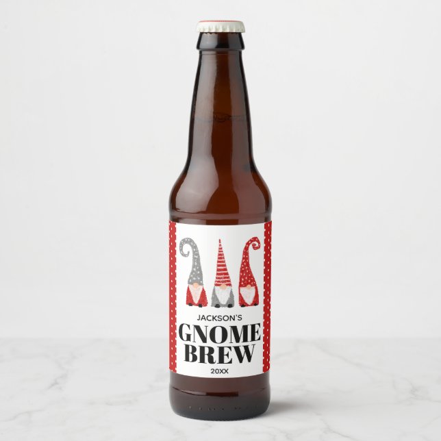 Personlig Gnome Brew jul Svenska Gnomies Ölflaska Etikett (Framsida)
