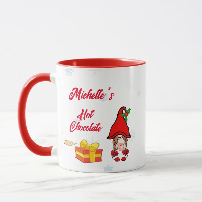 Personlig Gnome Girl Hett Chocolate Mugg (Vänster)
