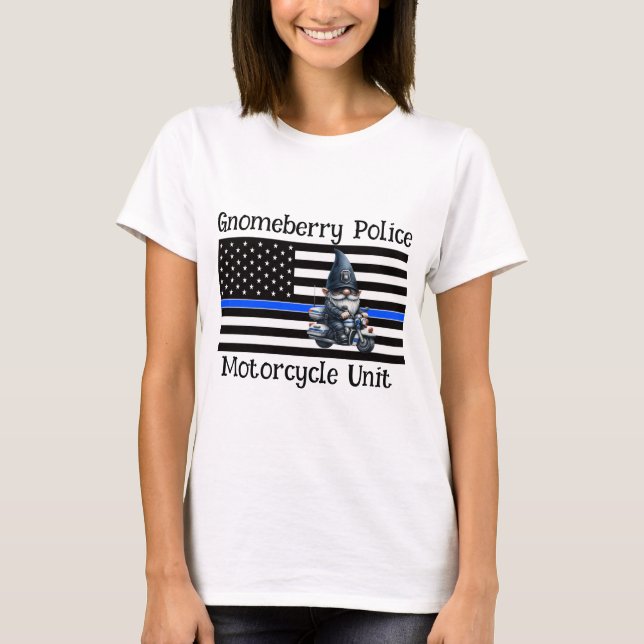 Personlig Gnome Police Motorcycle Unit T Shirt (Framsida)