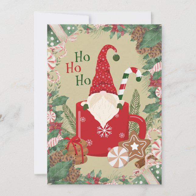 Personlig Gnome Santa Platt Julkort (Framsida)