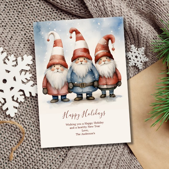 Personlig Gnomes julkort Helgdag (Gnomes Christmas Holiday Card. Digital or Printed)