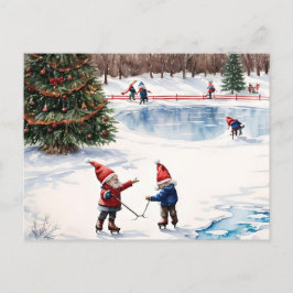 Personlig Gnomes Skating jul Postcard Helg Vykort