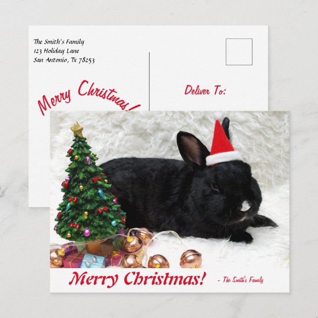 Personlig God jul Bunny Rabbit Postcard Vykort (Fram/baksida)
