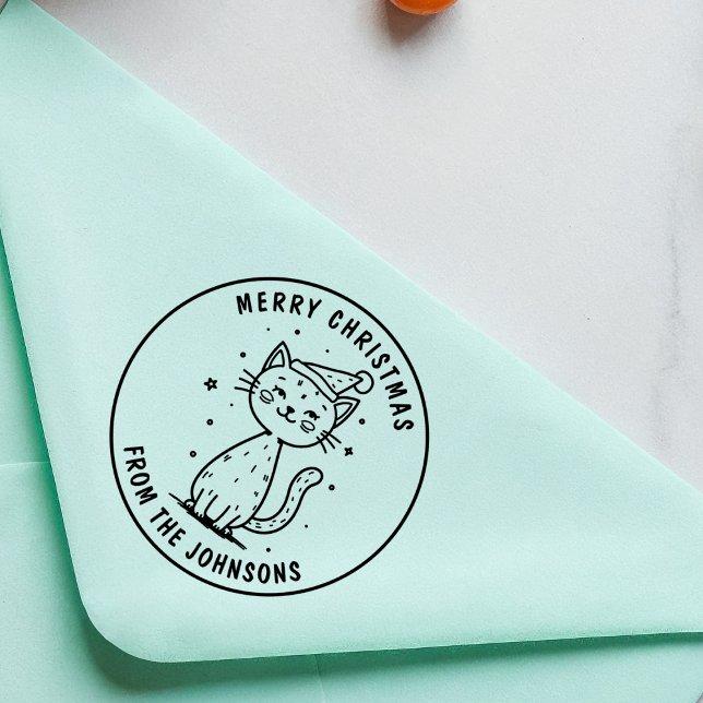 Personlig God jul Cat Cute Helgdag Pet Självfärgande Stämpel (Skapare uppladdad)