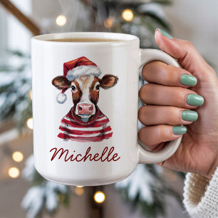 Personlig God jul Cow i Santa Hat Kaffemugg