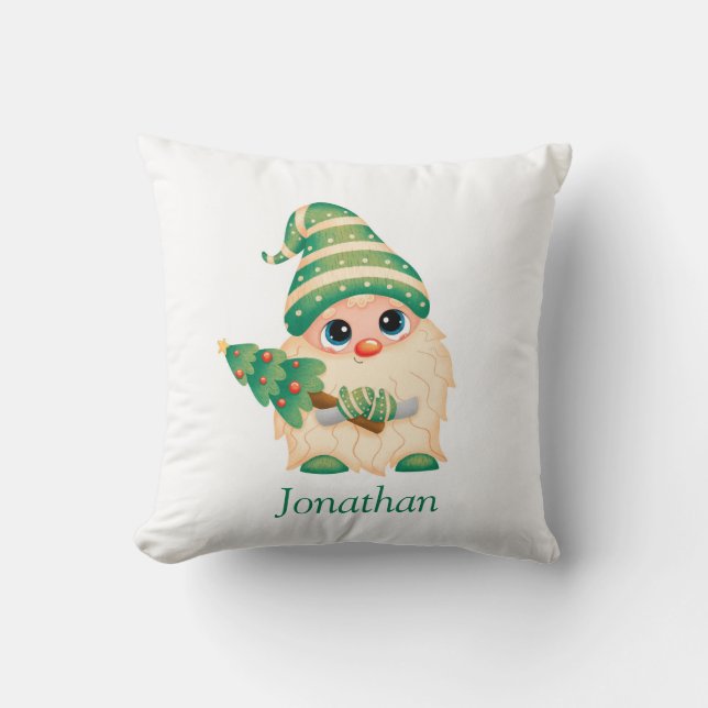 Personlig God jul Cute Gnome Boy Kudde (Framsida)