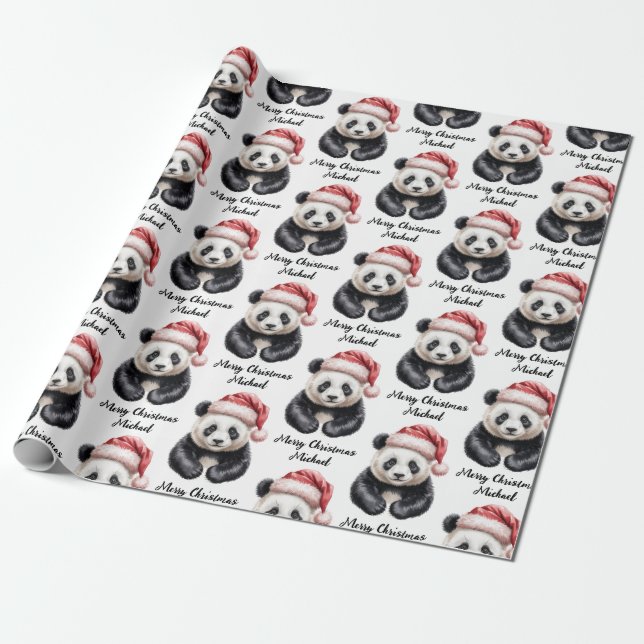 Personlig God jul Cute Panda Bear Presentpapper (Utrullad)