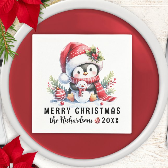 Personlig God jul Cute Penguin Pappersservett (Skapare uppladdad)