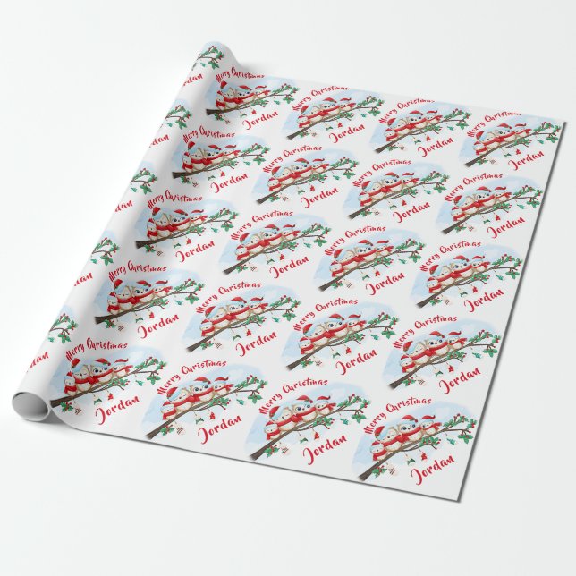 Personlig God jul Cute Uggla Santa Hat Presentpapper (Utrullad)