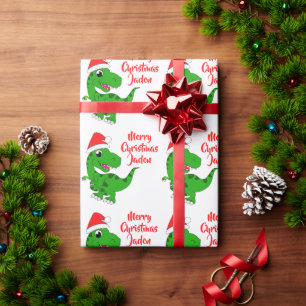 Personlig God jul Dinosaur Santa Hat Presentpapper