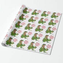 Personlig God jul Dinosaur Santa Hat Presentpapper