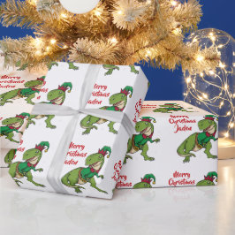 Personlig God jul Dinosaur Santa Hat Presentpapper