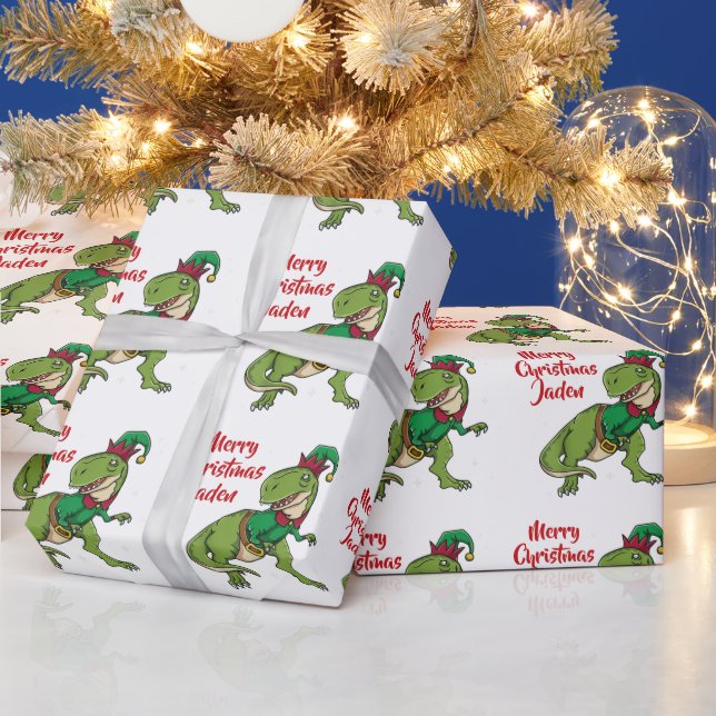 Personlig God jul Dinosaur Santa Hat Presentpapper (Helgdagar)