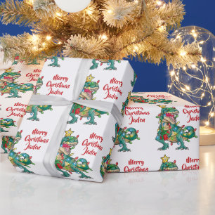 Personlig God jul Dinosaur Santa Hat Presentpapper