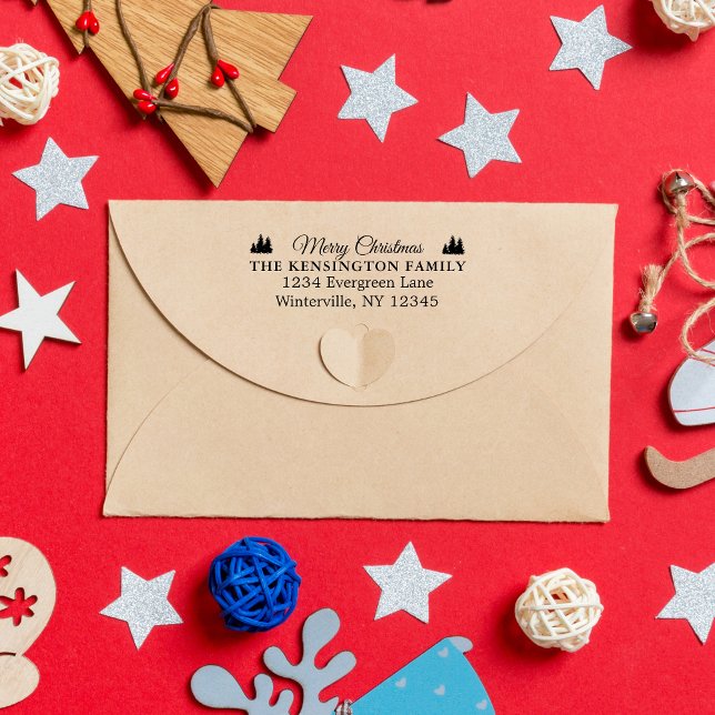 Personlig God jul Familj Adress Frimärke Självfärgande Stämpel (Personalized Merry Christmas Family Address Stamp)