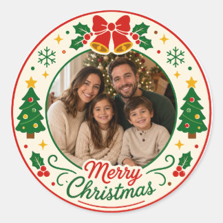 Personlig God Jul Familjefoto Cirkel Runt Klistermärke