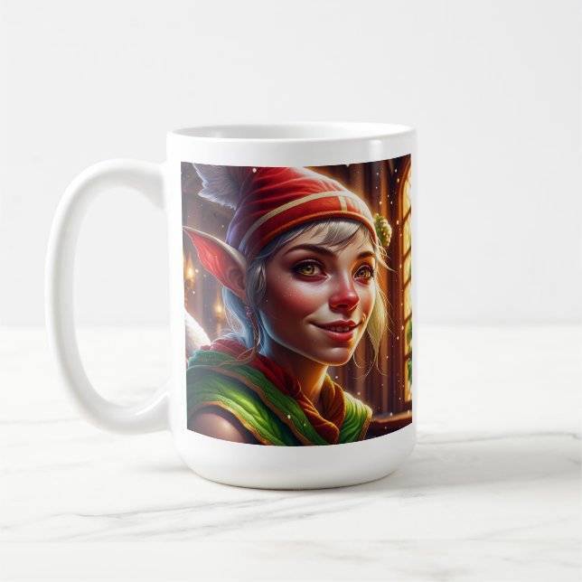 Personlig God Jul Faster| Söt Alv Kaffemugg (Vänster)
