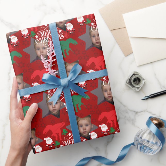Personlig God Jul Foto T-Rex Presentpapper (Gifting)
