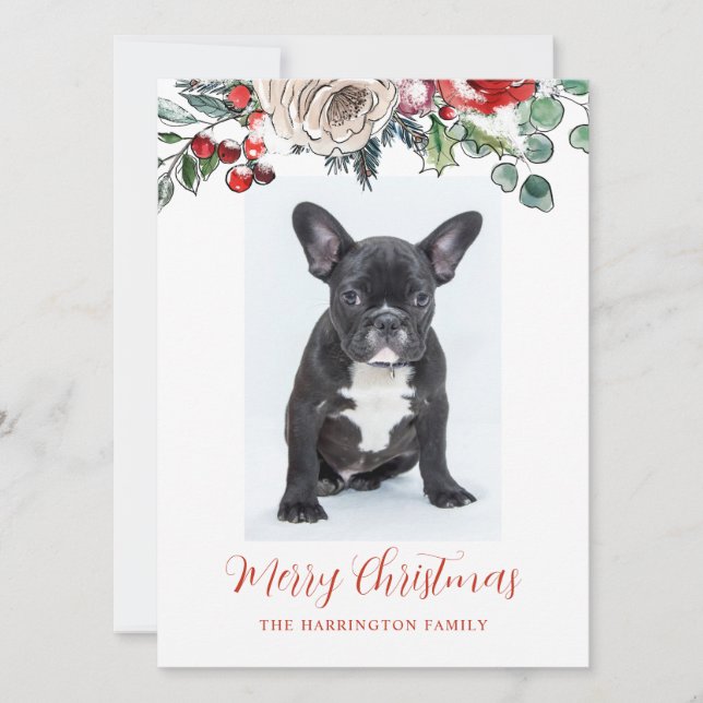 Personlig God jul Fransk Bulldog Puppy Julkort (Framsida)