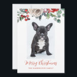 Personlig God jul Fransk Bulldog Puppy Julkort<br><div class="desc">En berömvärd Fransk bulldog-valp med julprydnader på fötterna,  personlig Julhälsningar kort. Contemporary modern stil hälsning för helgdagarna,  och hundälskare! Byt ut fotot mot hund foto. Se till att få tag i hans personlighet! Spara ett som ett hälsningskortsmemento för att se tillbaka varje år.</div>