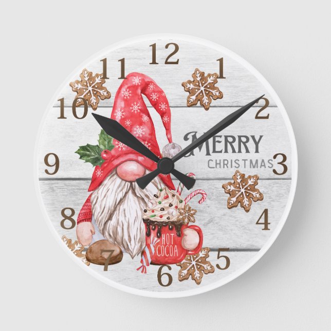 Personlig God jul Gnome Wall Clock Rund Klocka (Framsida)