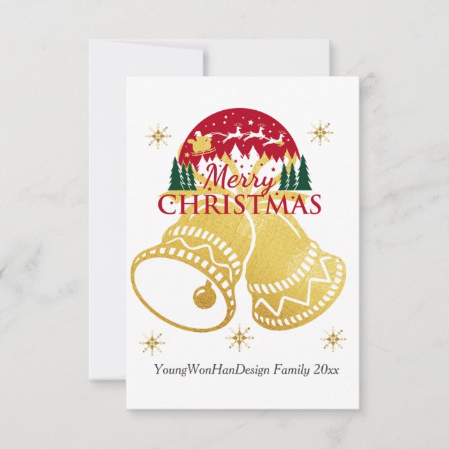 personlig God jul Golden Bell Card Tack Kort (Framsida)
