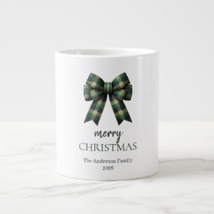 Personlig God Jul   Grön Rutig Slinga Jumbo Mugg
