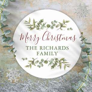 Personlig God Jul Grönska Familj  Runt Klistermärke