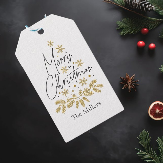 Personlig God jul, Guld Snowflake Träd Presentetikett (Skapare uppladdad)