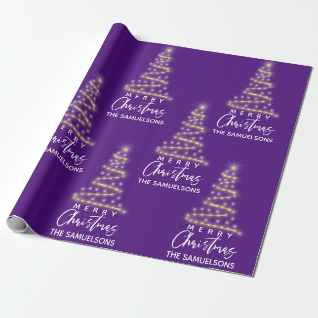 Personlig God jul Guld Träd Lila Presentpapper (Utrullad)