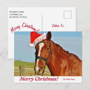 Personlig God jul Horse i Santa Hat Vykort