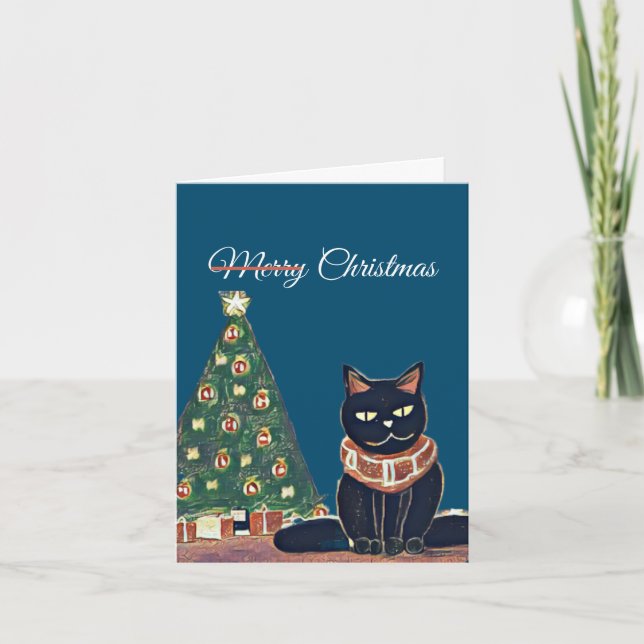 Personlig God Jul Ilsken Svart Katt  Helgkort (Framsida)