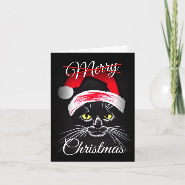 Personlig God Jul Ilsken Svart Katt  Helgkort (Framsida)