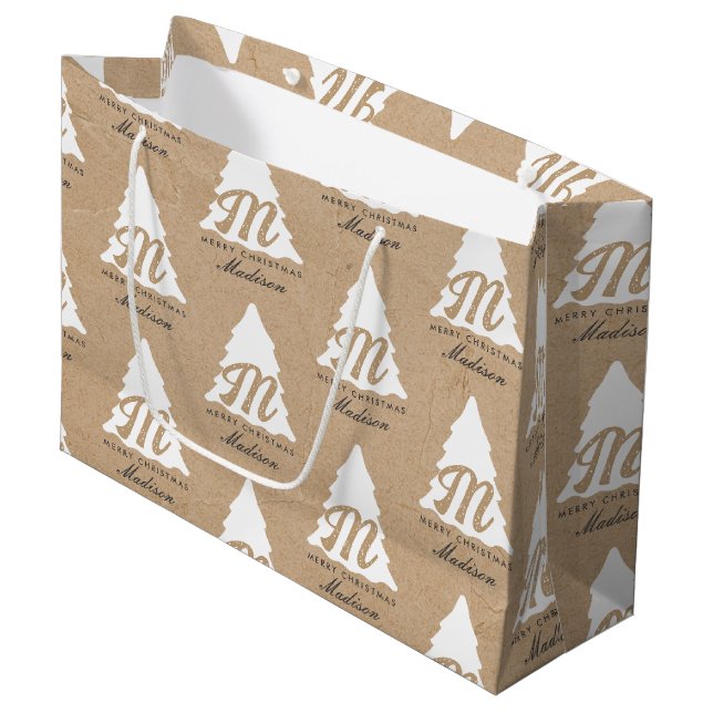 Personlig God jul Kraft Monogram Träd (Framsidan Vinklad)