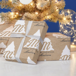 Personlig God jul Kraft Monogram Träd Presentpapper